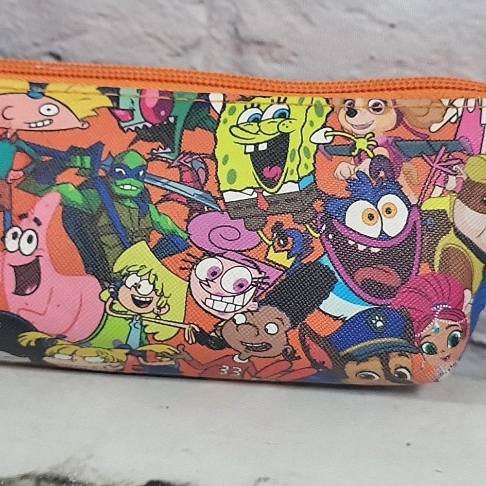 Nickelodeon Multi Character All Over Print Zippered Pencil Case Pouch Clutch